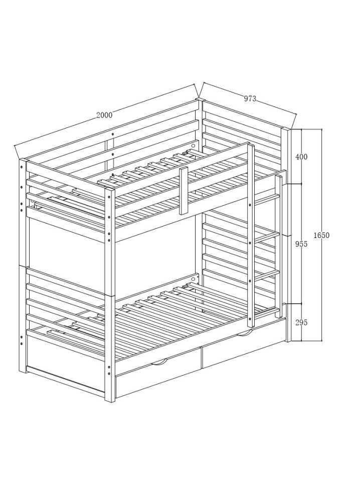 White Bunk Single + Single With DrawersX2