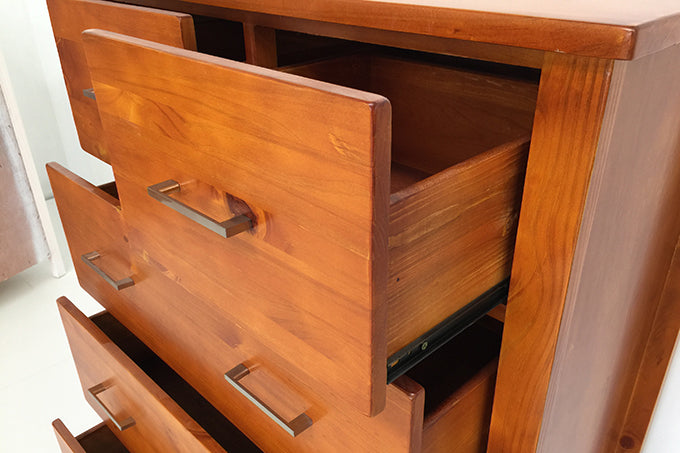 Tina Warm Honey 5 Drawer Tallboy