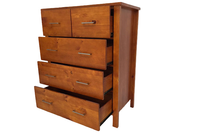 Tina Warm Honey 5 Drawer Tallboy