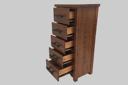 Wooden slimboy with multiple drawers on a white background